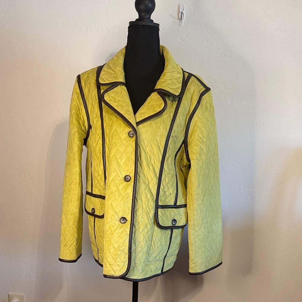 Toska Quilted Blazer in Lime with Brown Leather Trim